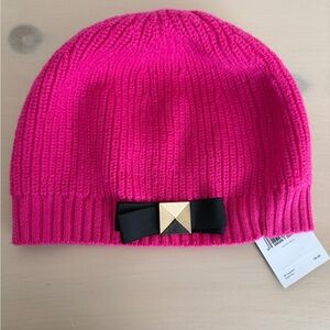 Katie Spade stud bow knit hat in pink with black & gold New-rare find vintage